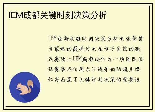 IEM成都关键时刻决策分析