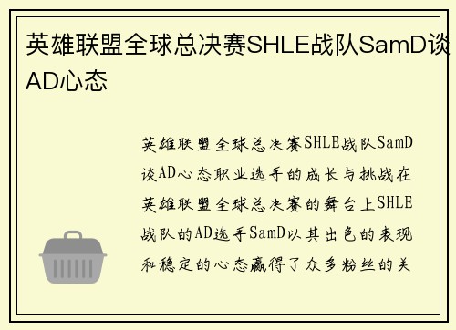英雄联盟全球总决赛SHLE战队SamD谈AD心态
