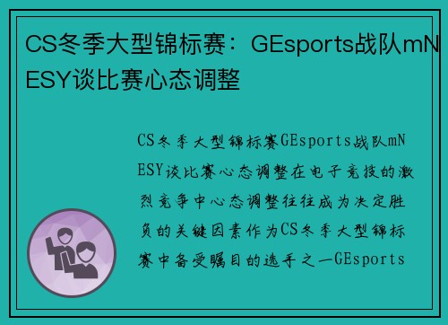 CS冬季大型锦标赛：GEsports战队mNESY谈比赛心态调整