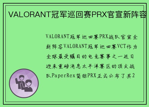 VALORANT冠军巡回赛PRX官宣新阵容