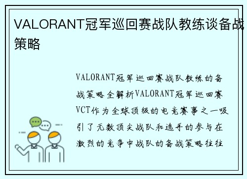 VALORANT冠军巡回赛战队教练谈备战策略
