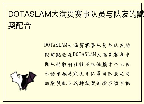 DOTASLAM大满贯赛事队员与队友的默契配合